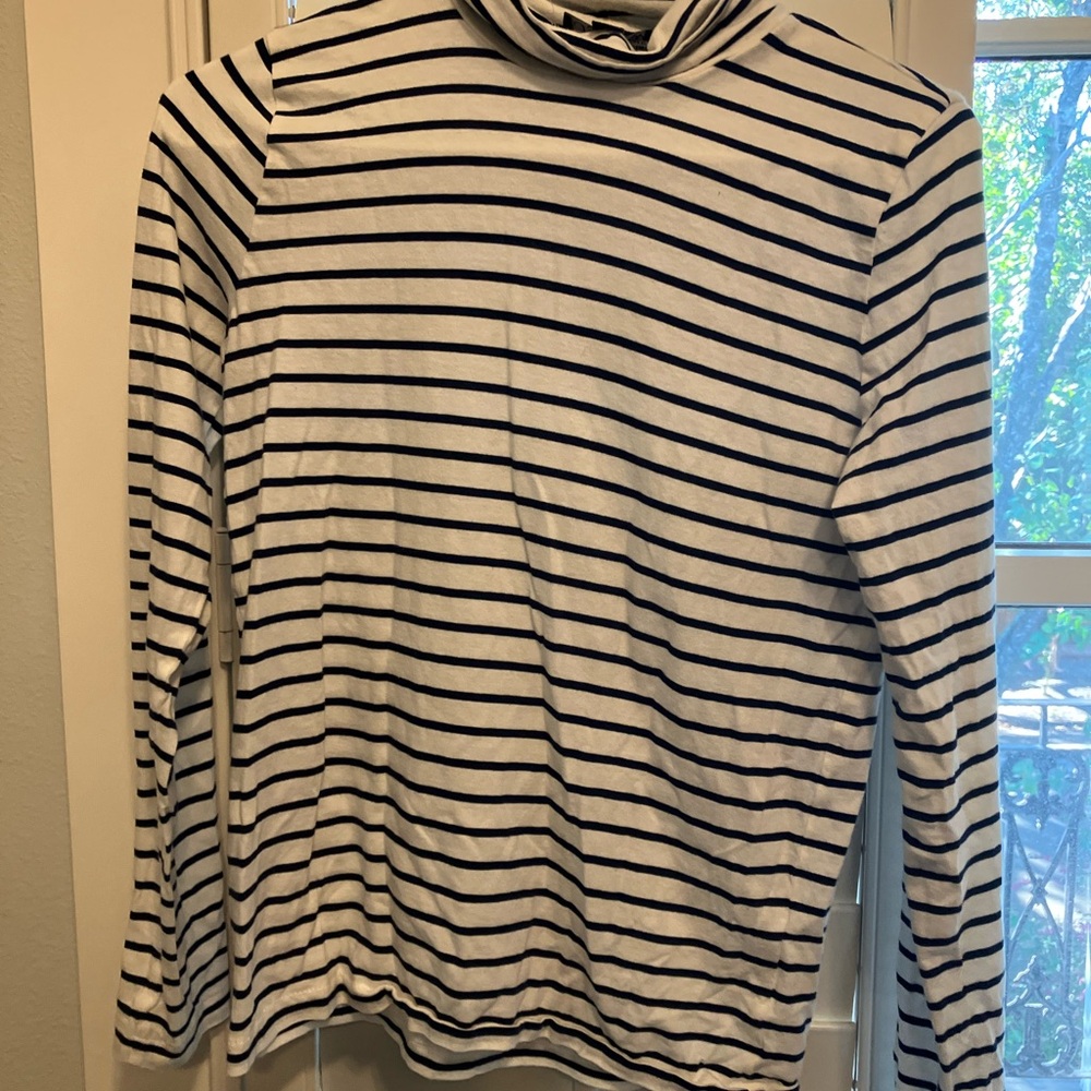 J. Crew Navy and White Striped tissue Turtleneck
